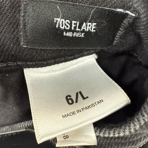 NWT Express '70s Flare Jeans Womens 6 Black Washed Ripped Mid-Rise Stretch Denim - Picture 9 of 11